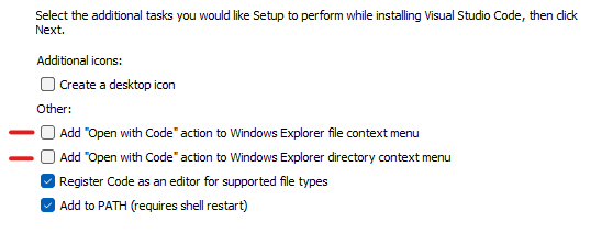 VSCode installation wizard