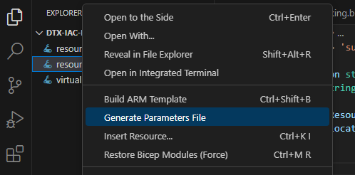 VSCode bicep param 01